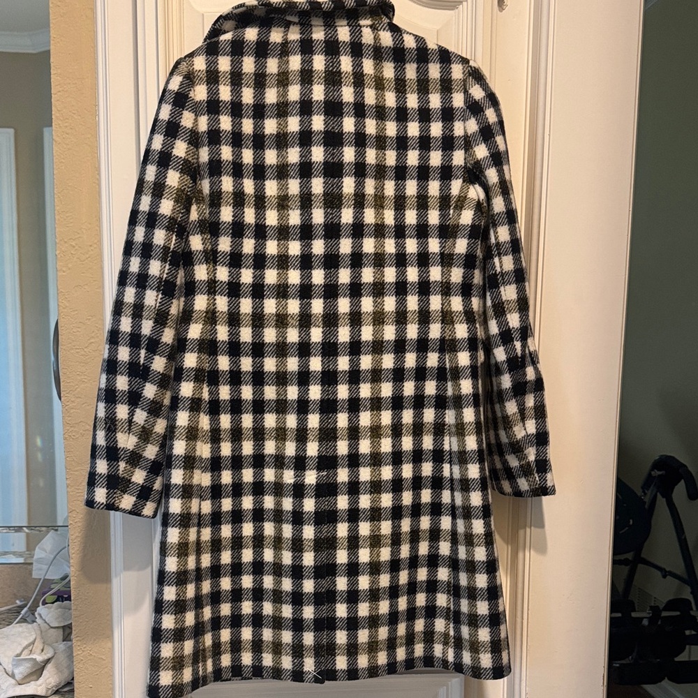 J. Crew Black and White Checkered Pea Coat with Gold Buttons - Picture 7 of 7